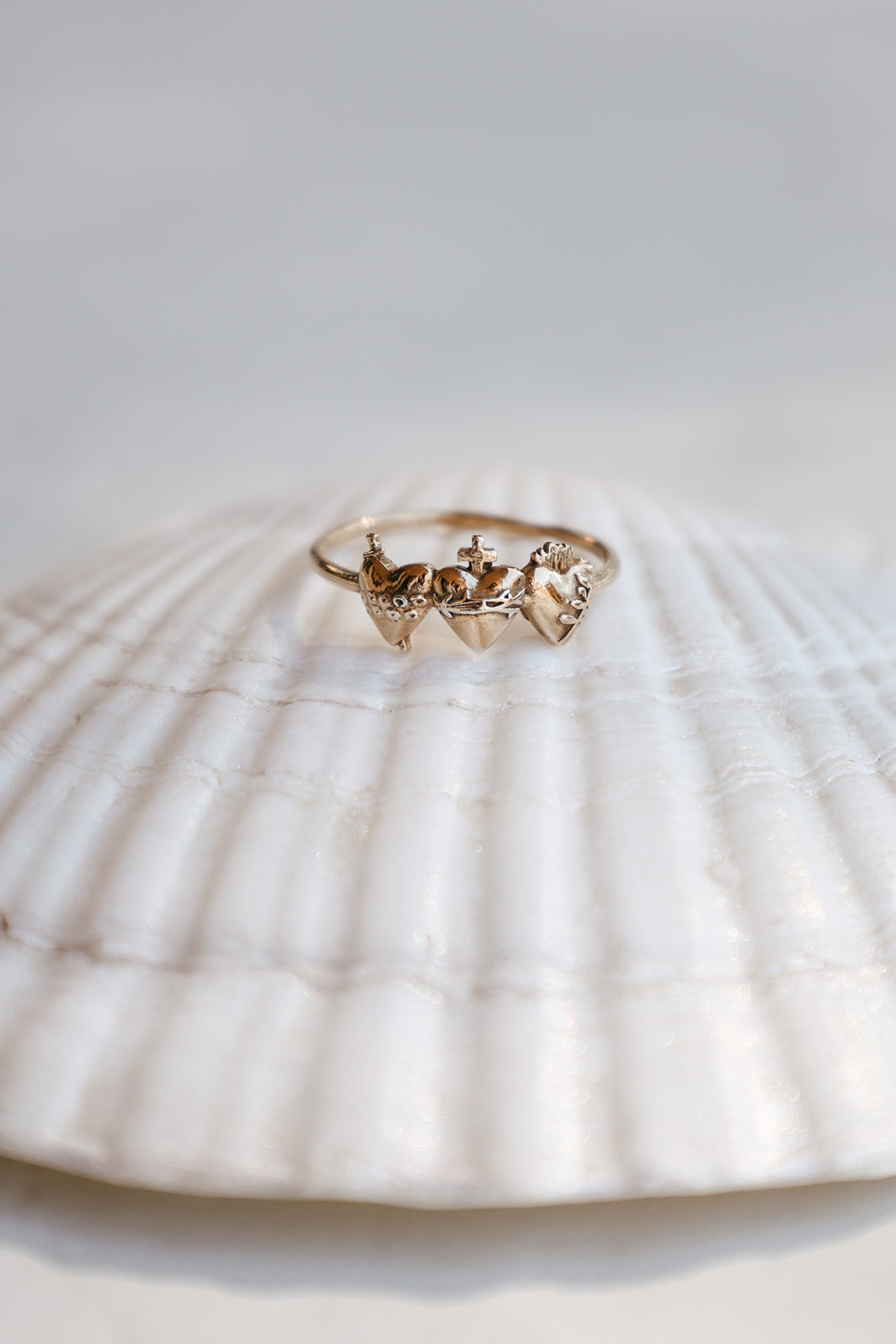 Sacred Hearts of the Holy Family Ring in Gold Vermeil