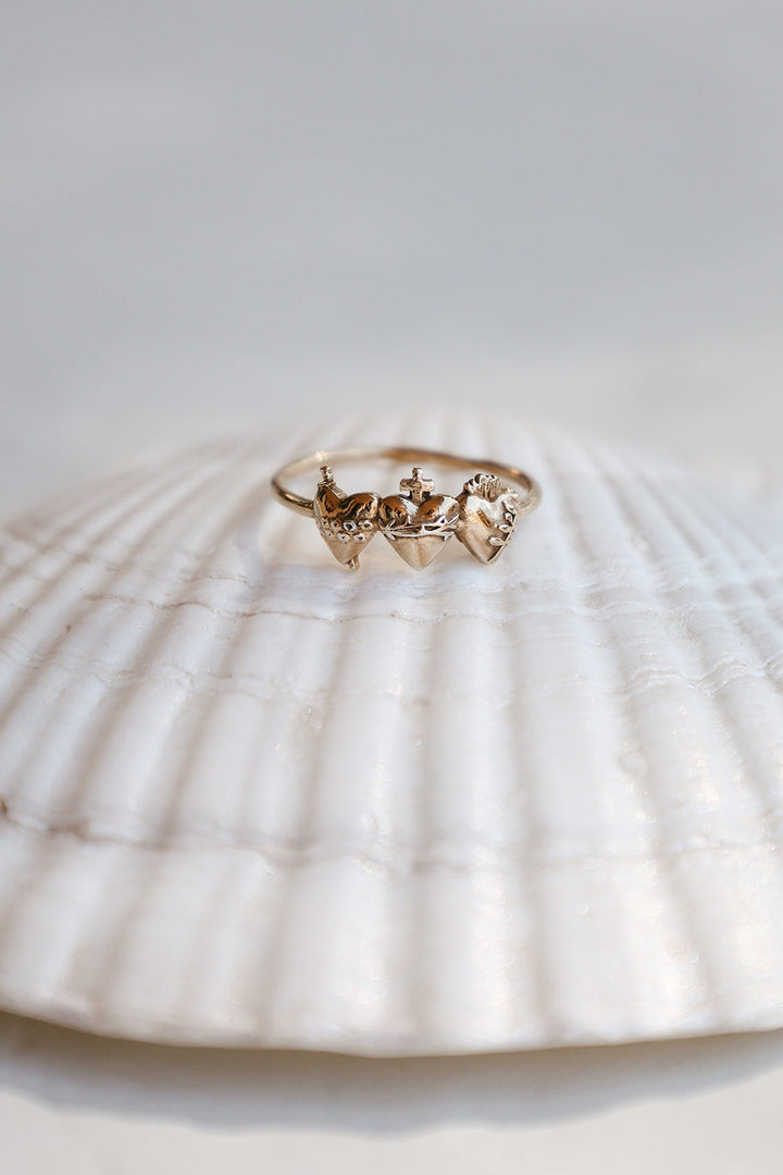 Sacred Hearts of the Holy Family Ring in Gold Vermeil