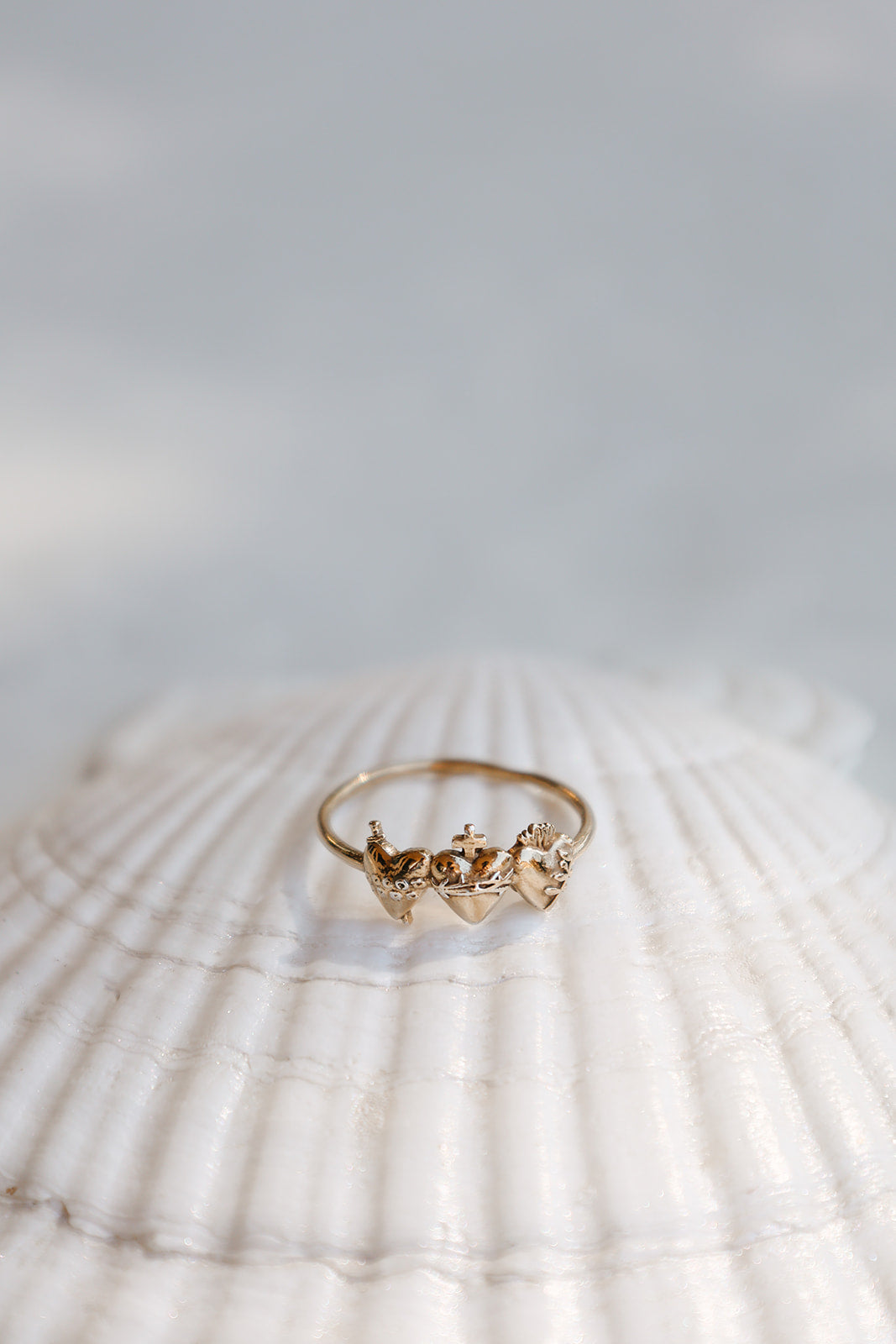 Sacred Hearts of the Holy Family Ring in Gold Vermeil