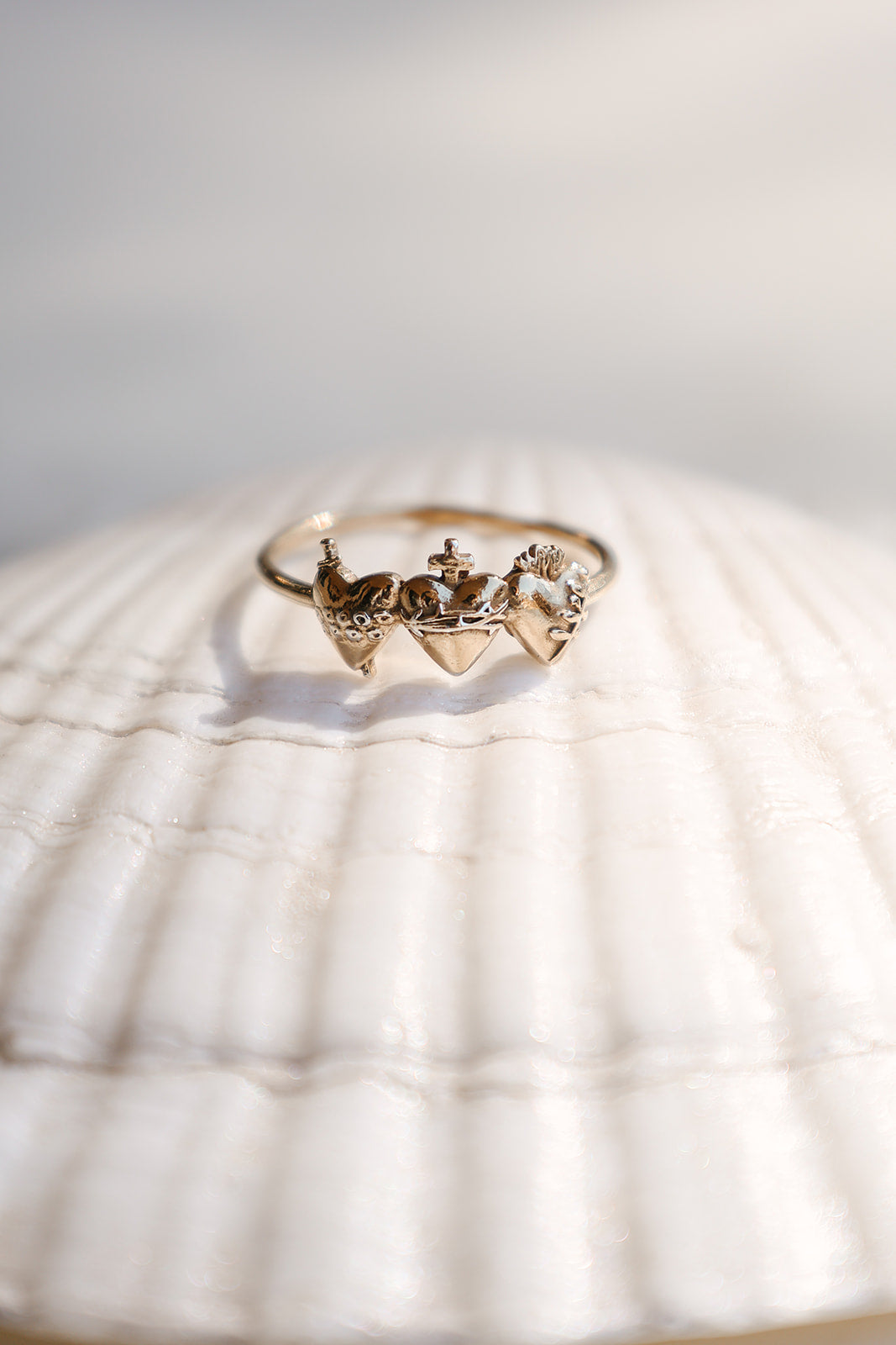 Sacred Hearts of the Holy Family Ring in Gold Vermeil