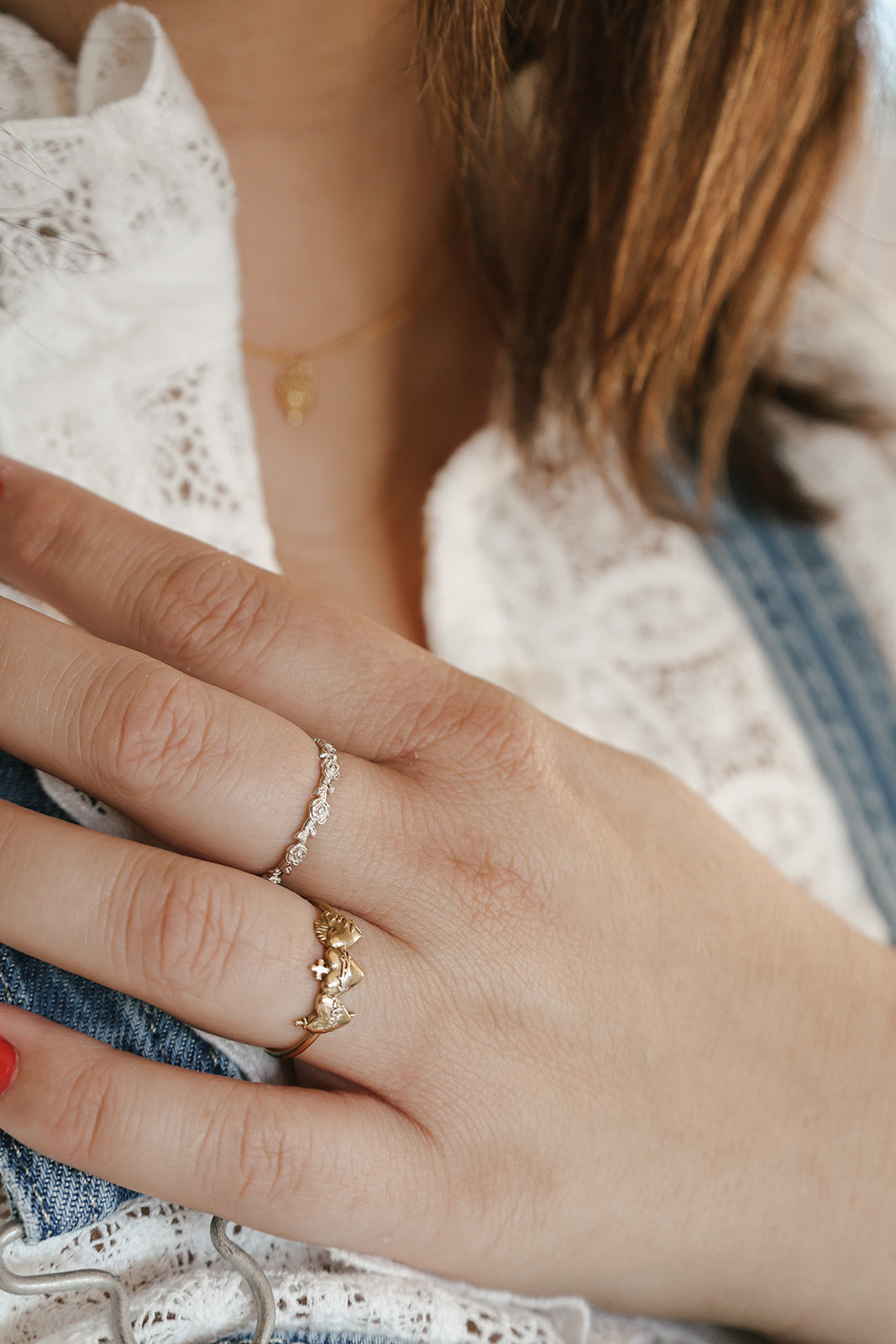 Sacred Hearts of the Holy Family Ring in Gold Vermeil