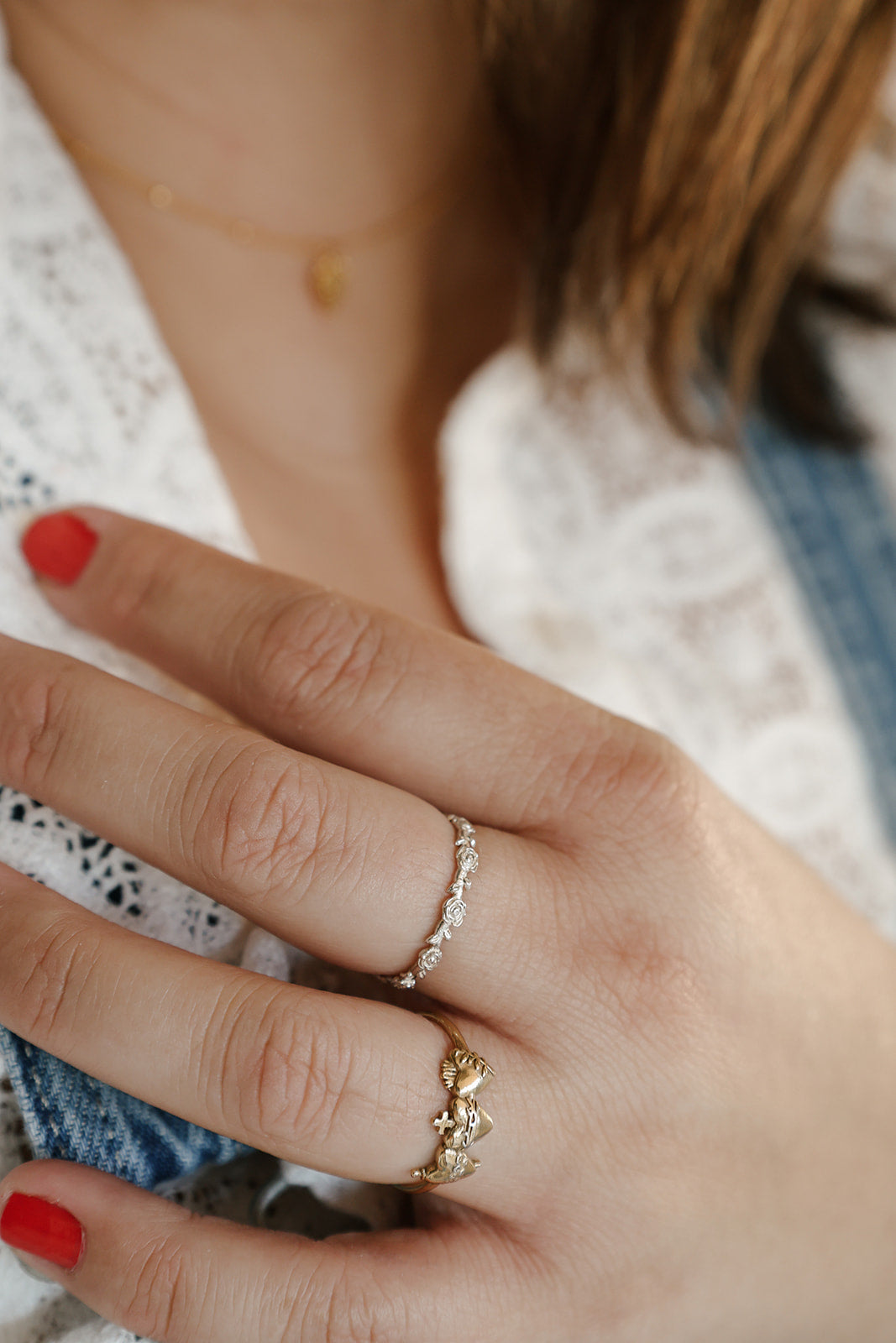 Sacred Hearts of the Holy Family Ring in Gold Vermeil