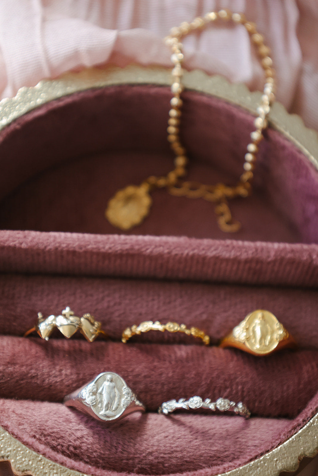 Sacred Hearts of the Holy Family Ring in Gold Vermeil