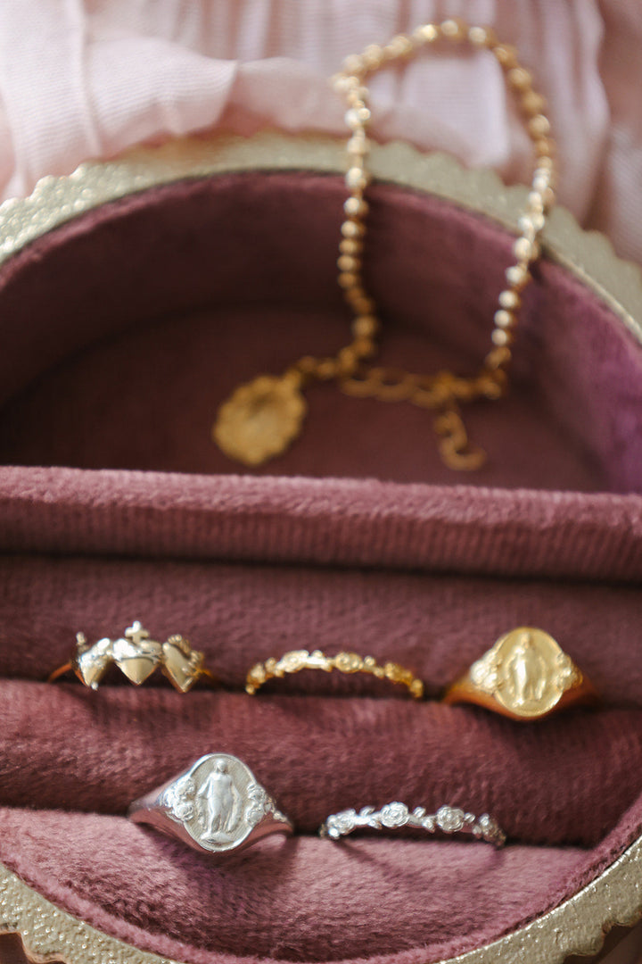 Sacred Hearts of the Holy Family Ring in Gold Vermeil