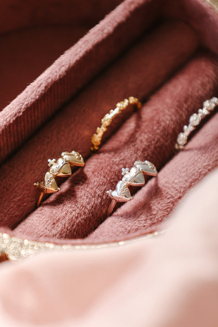 Sacred Hearts of the Holy Family Ring in Gold Vermeil