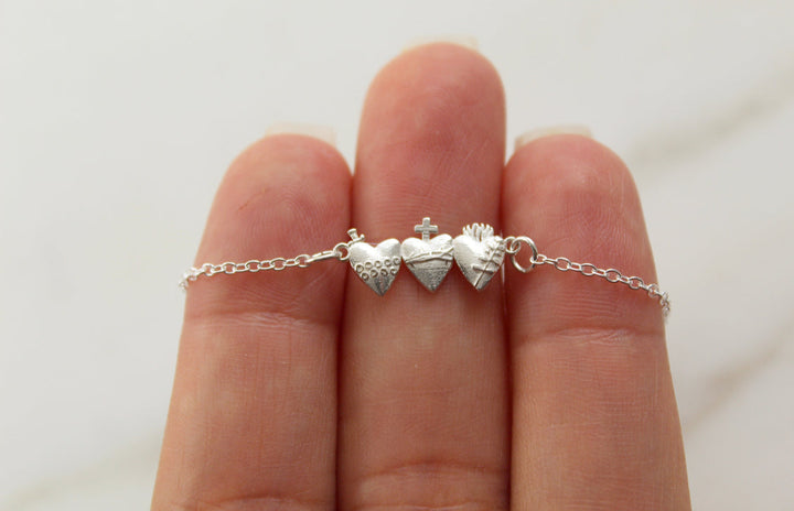 Sacred Hearts of the Holy Family Bracelet in Sterling Silver