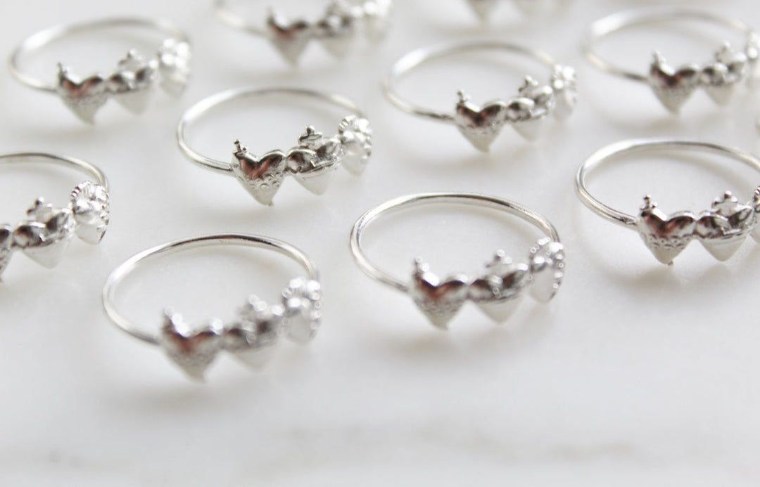 Sacred Hearts of the Holy Family Ring in Sterling Silver