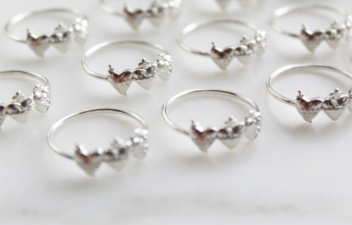 Sacred Hearts of the Holy Family Ring in Sterling Silver