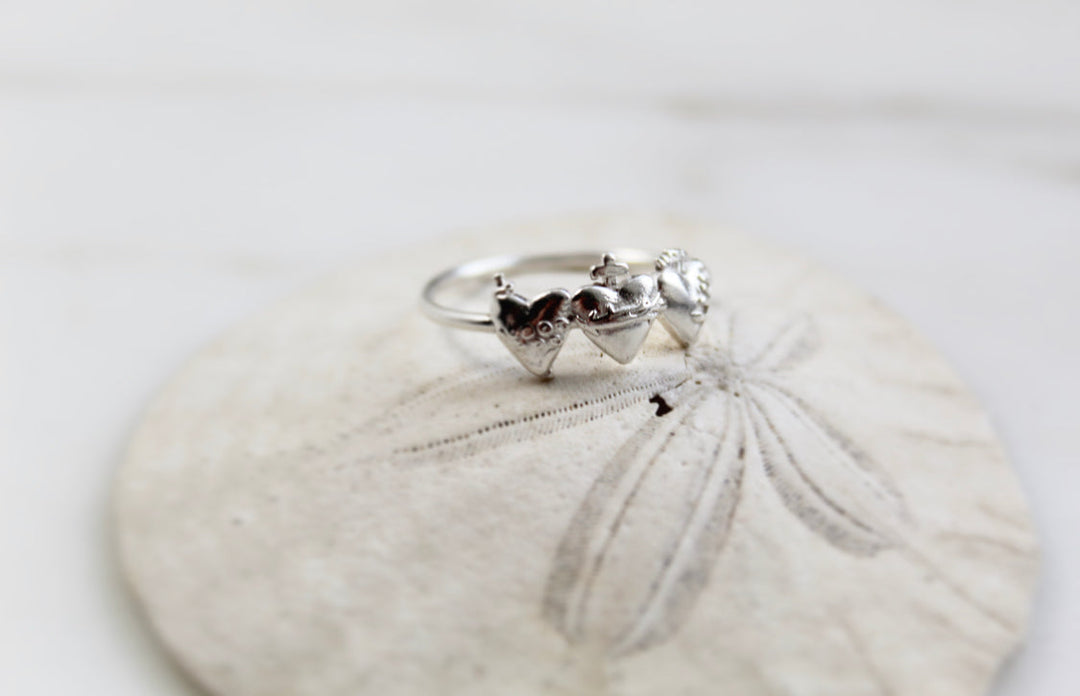 Sacred Hearts of the Holy Family Ring in Sterling Silver