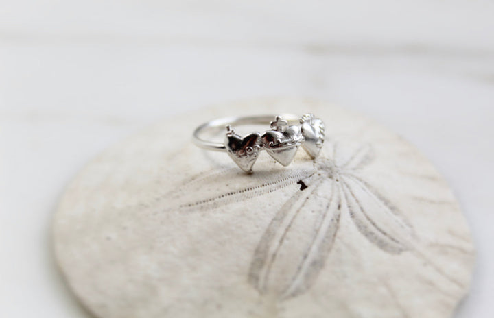 Sacred Hearts of the Holy Family Ring in Sterling Silver