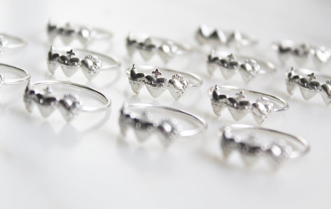 Sacred Hearts of the Holy Family Ring in Sterling Silver