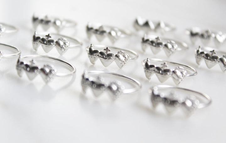 Sacred Hearts of the Holy Family Ring in Sterling Silver