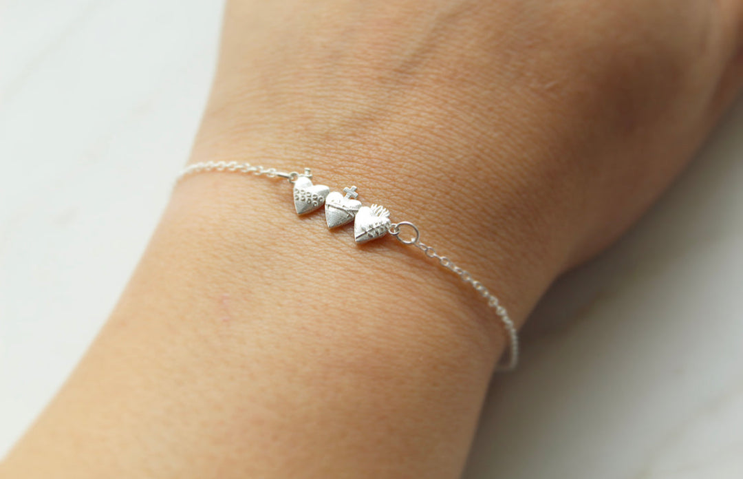 Sacred Hearts of the Holy Family Bracelet in Sterling Silver