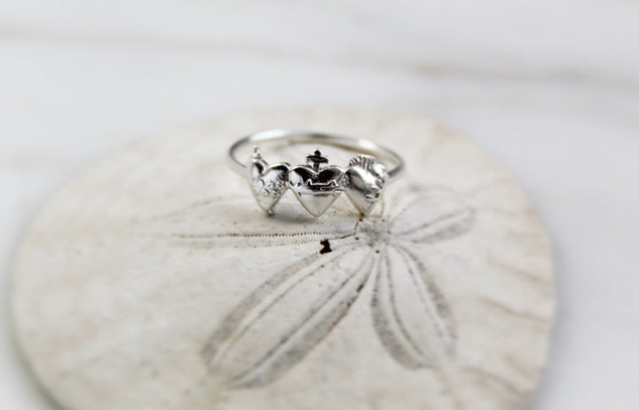 Sacred Hearts of the Holy Family Ring in Sterling Silver