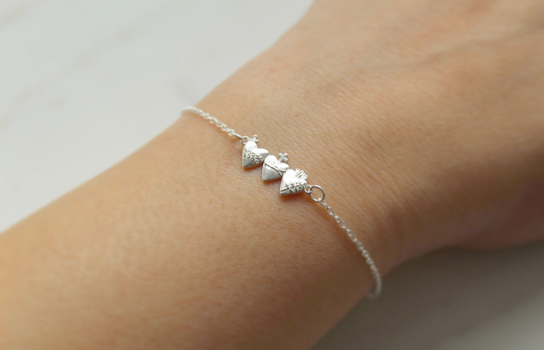 Sacred Hearts of the Holy Family Bracelet in Sterling Silver