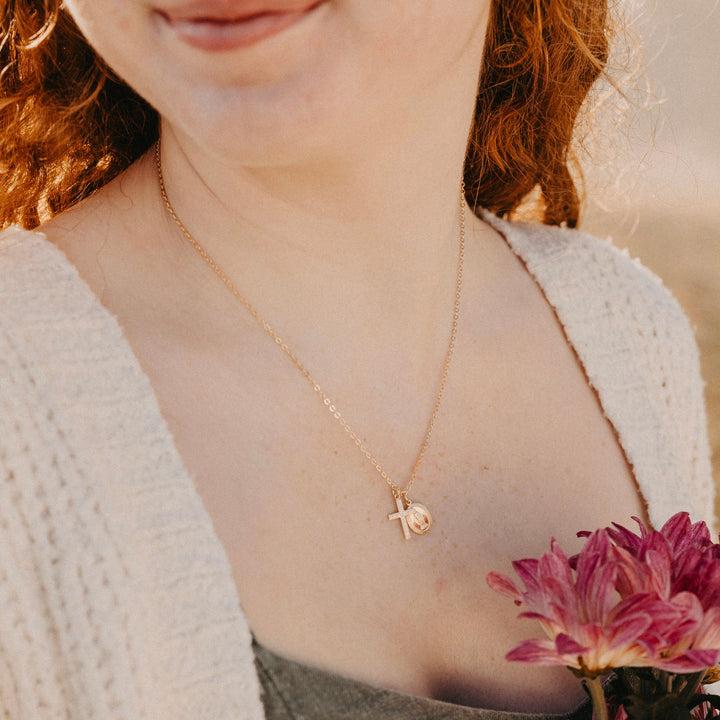 Floral Cross & Miraculous Medal Necklace