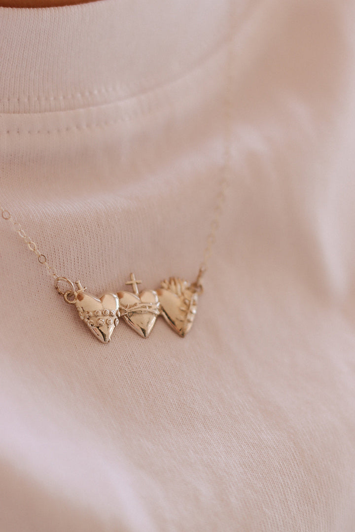 Sacred Hearts of the Holy Family Necklace in Sterling Silver