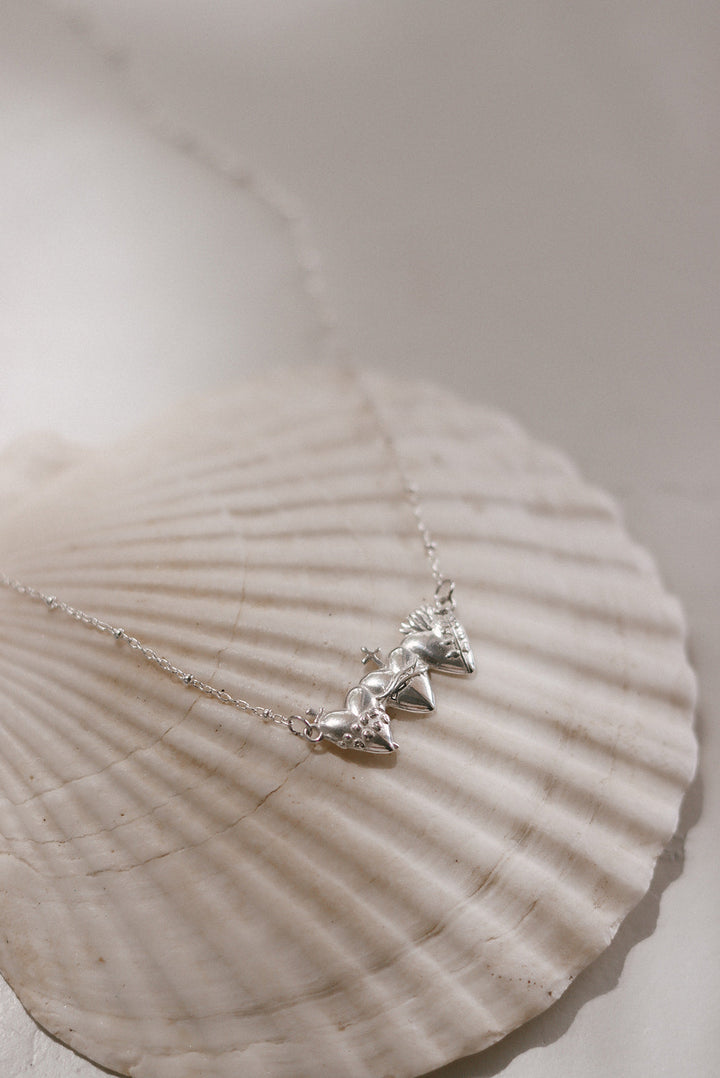 Sacred Hearts of the Holy Family Necklace in Sterling Silver