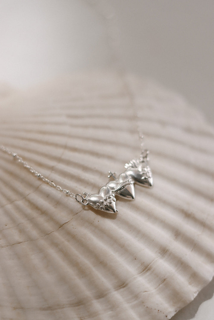 Sacred Hearts of the Holy Family Necklace in Sterling Silver