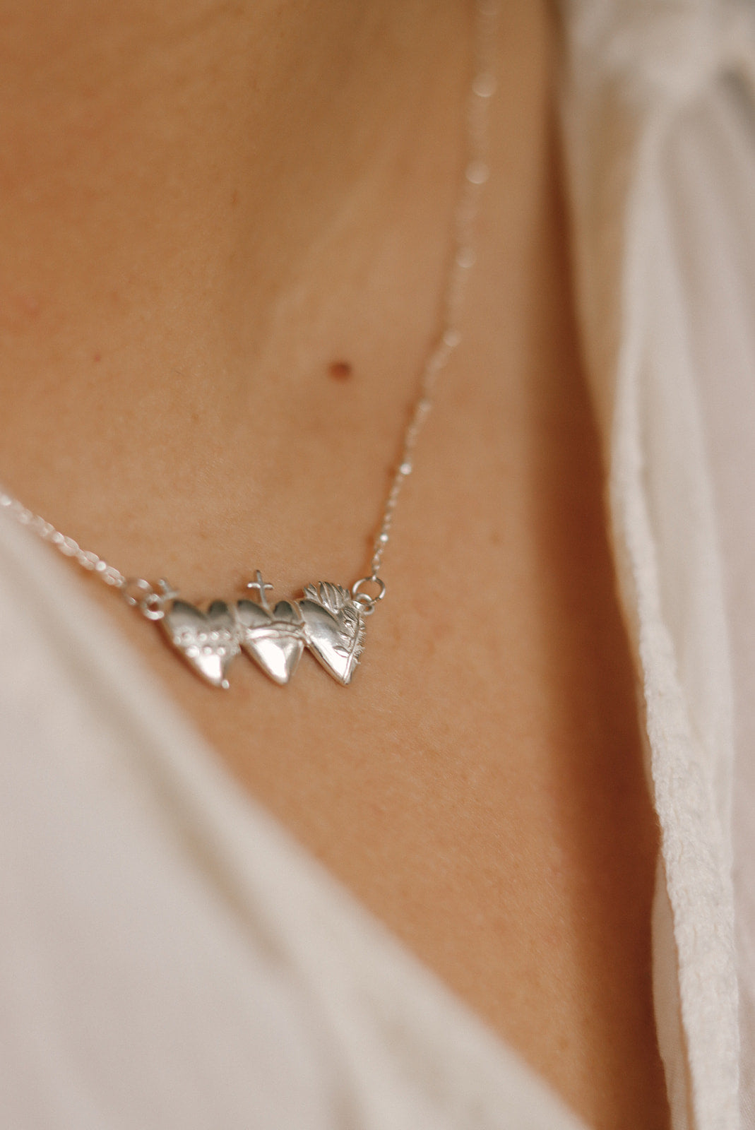 Sacred Hearts of the Holy Family Necklace in Sterling Silver