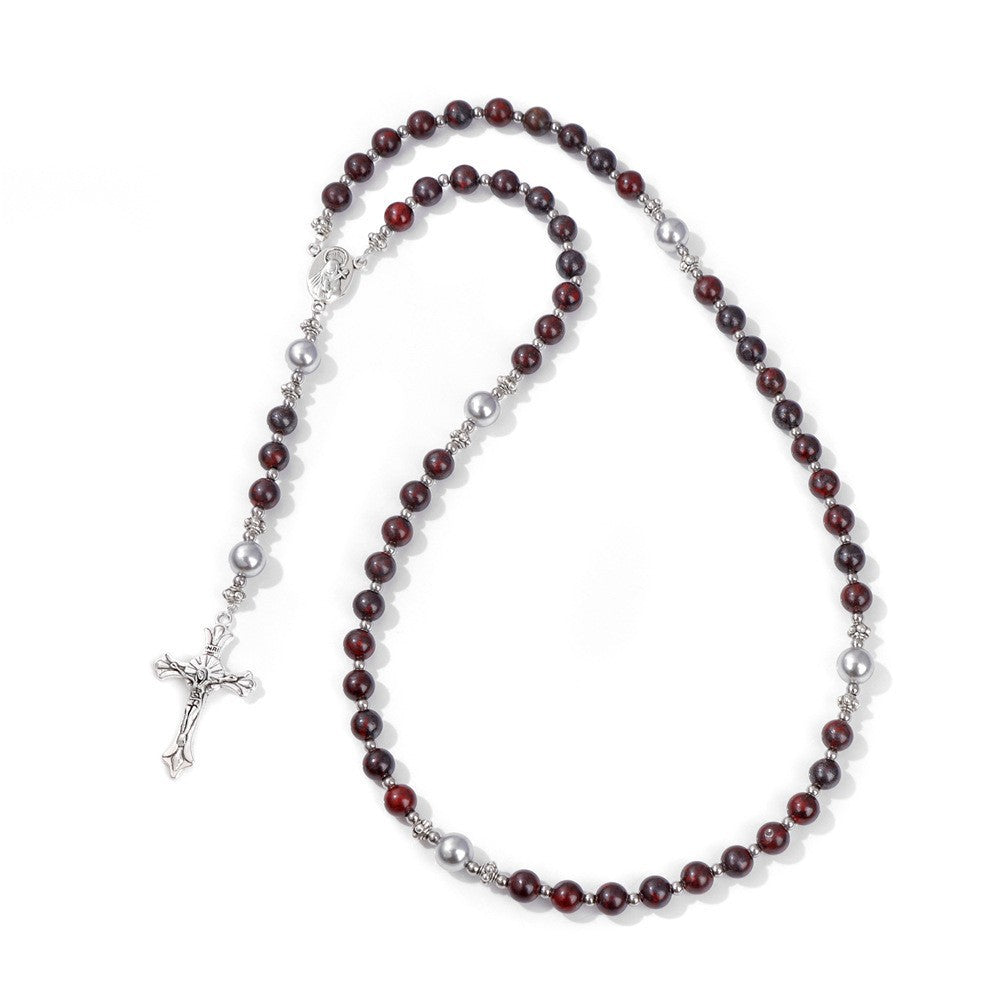Handmade St. Therese of Lisieux Medal & Crucifix, Lapis Lazuli & Map Stone Rosary