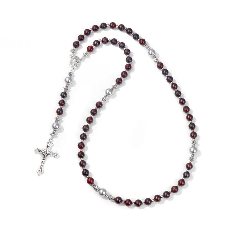 Handmade St. Therese of Lisieux Medal & Crucifix, Lapis Lazuli & Map Stone Rosary