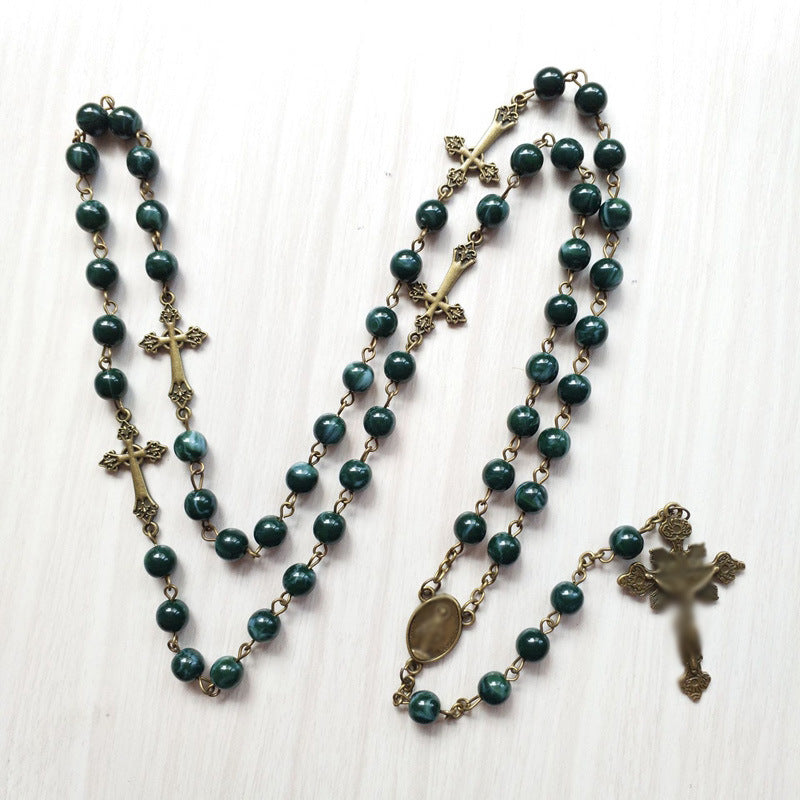 Blue Pattern Beads Rosary, Miraculous Medal & Crucifix, Authentic Larimar Stone