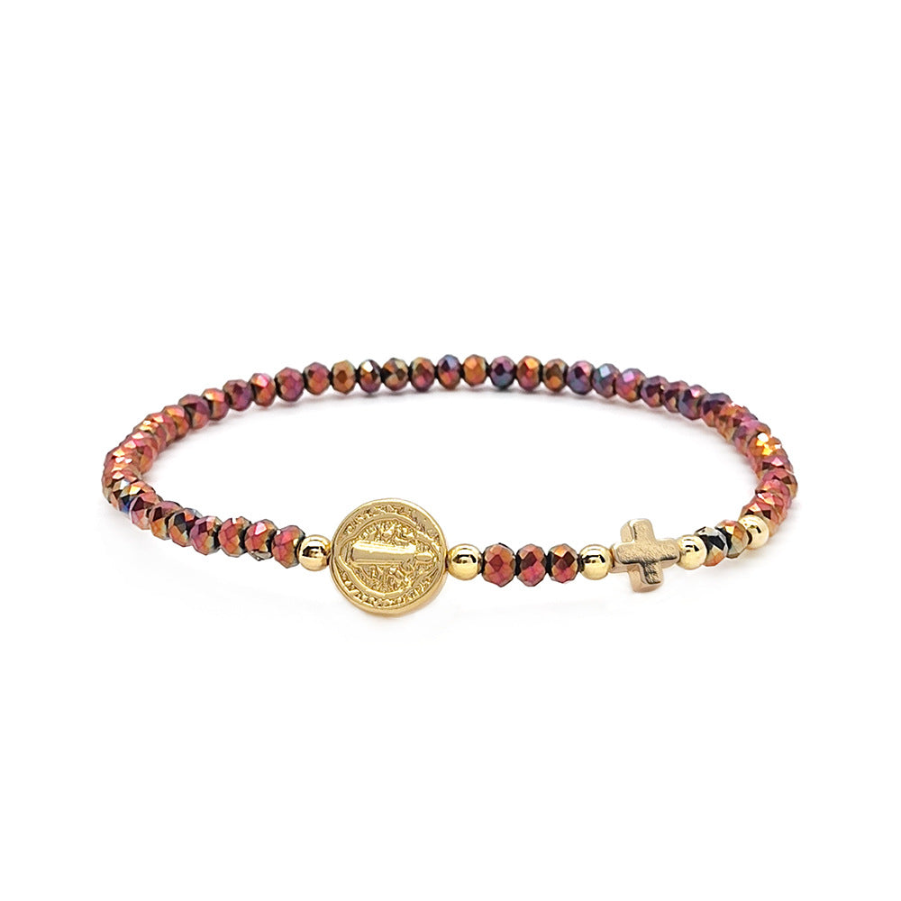 Handmade Earth Tone Rosary Bracelet with Cross & St. Benedict Charm