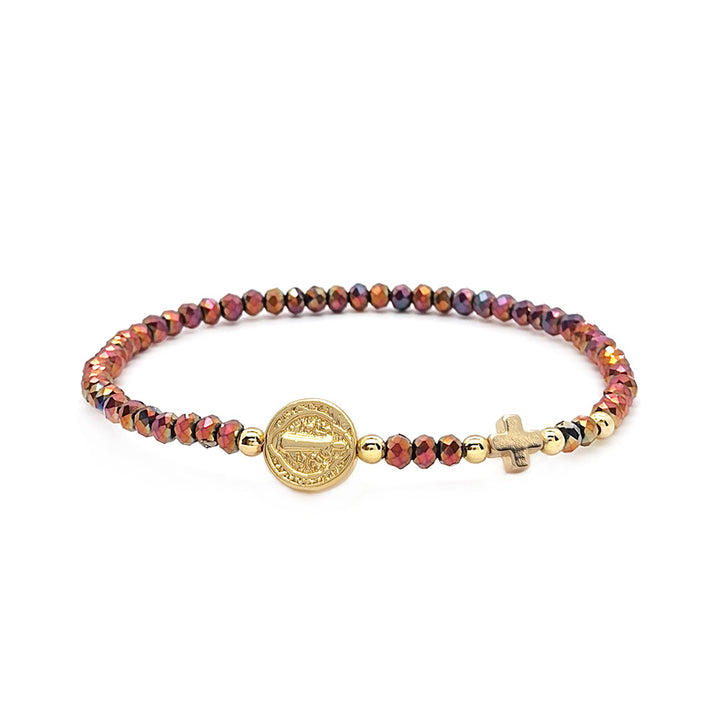Handmade Earth Tone Rosary Bracelet with Cross & St. Benedict Charm