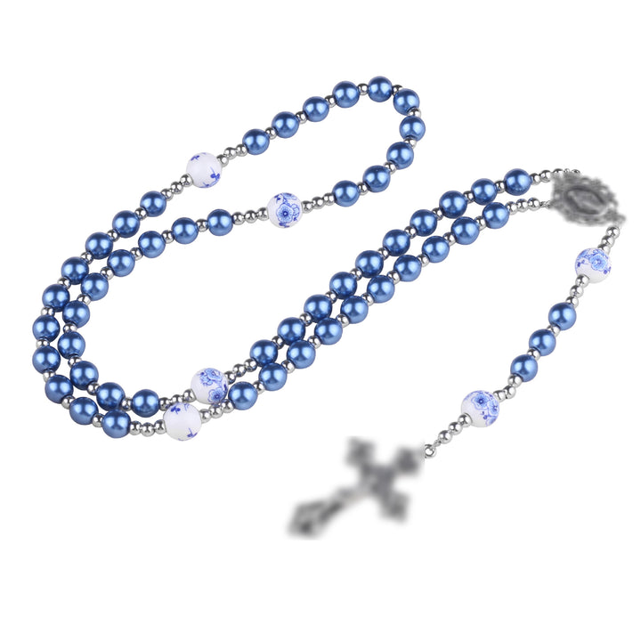 Miraculous Medal & Crucifix, Purple Pearl & Crystal Handmade Rosary