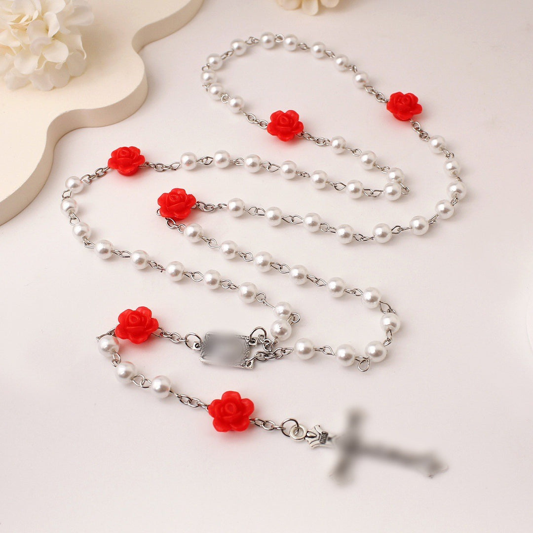 Handmade Purple Pearl & Flower Divine Mercy Rosary