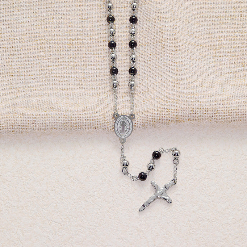 Stainless Steel Black Beaded Rosary