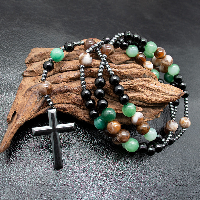 Agate & Tiger's Eye Stone Cross Catholic Rosary