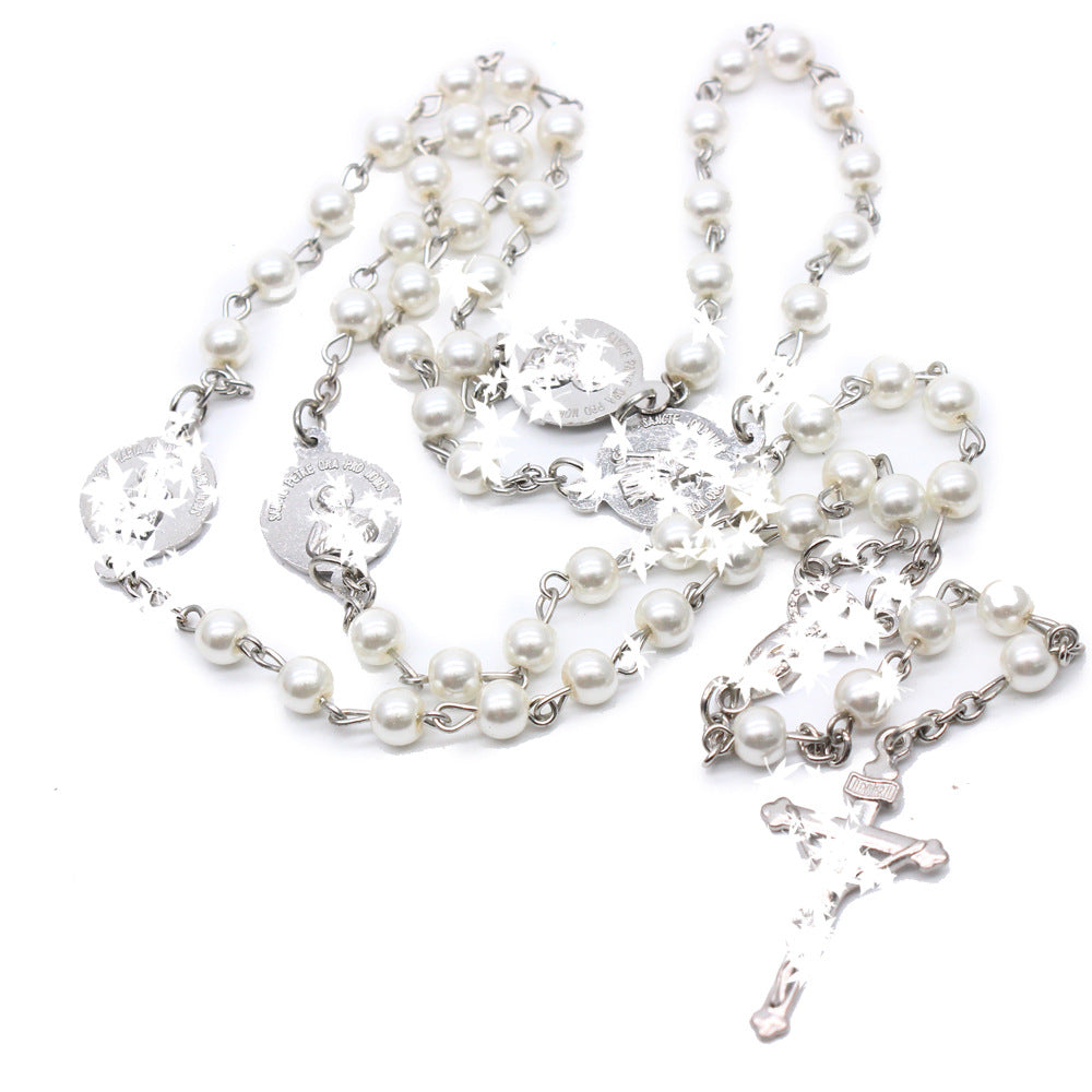 Crucifix & Our Lady, 8mm Pearl Prayer Beads Rosary (3 Colors)