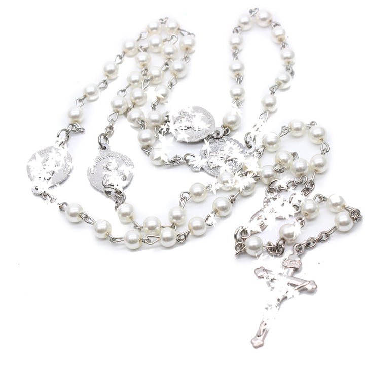 Crucifix & Our Lady, 8mm Pearl Prayer Beads Rosary (3 Colors)