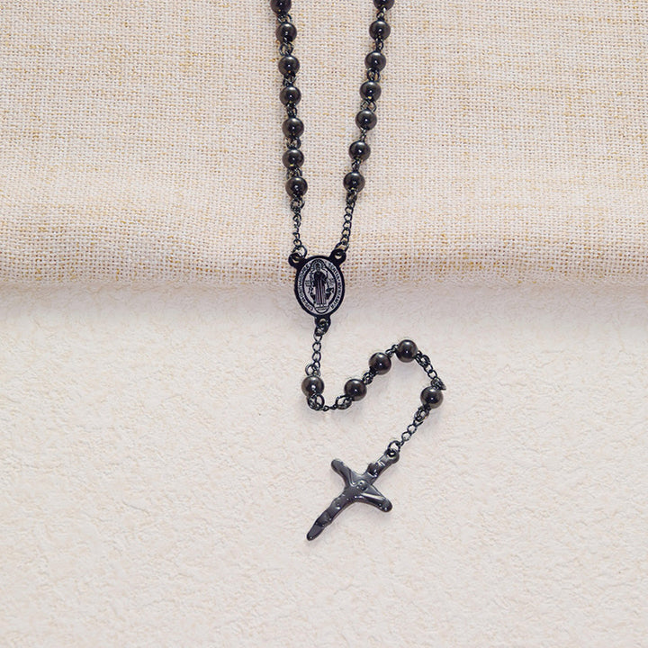 Stainless Steel Black Beaded Rosary