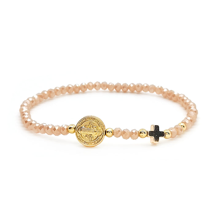 Handmade Earth Tone Rosary Bracelet with Cross & St. Benedict Charm