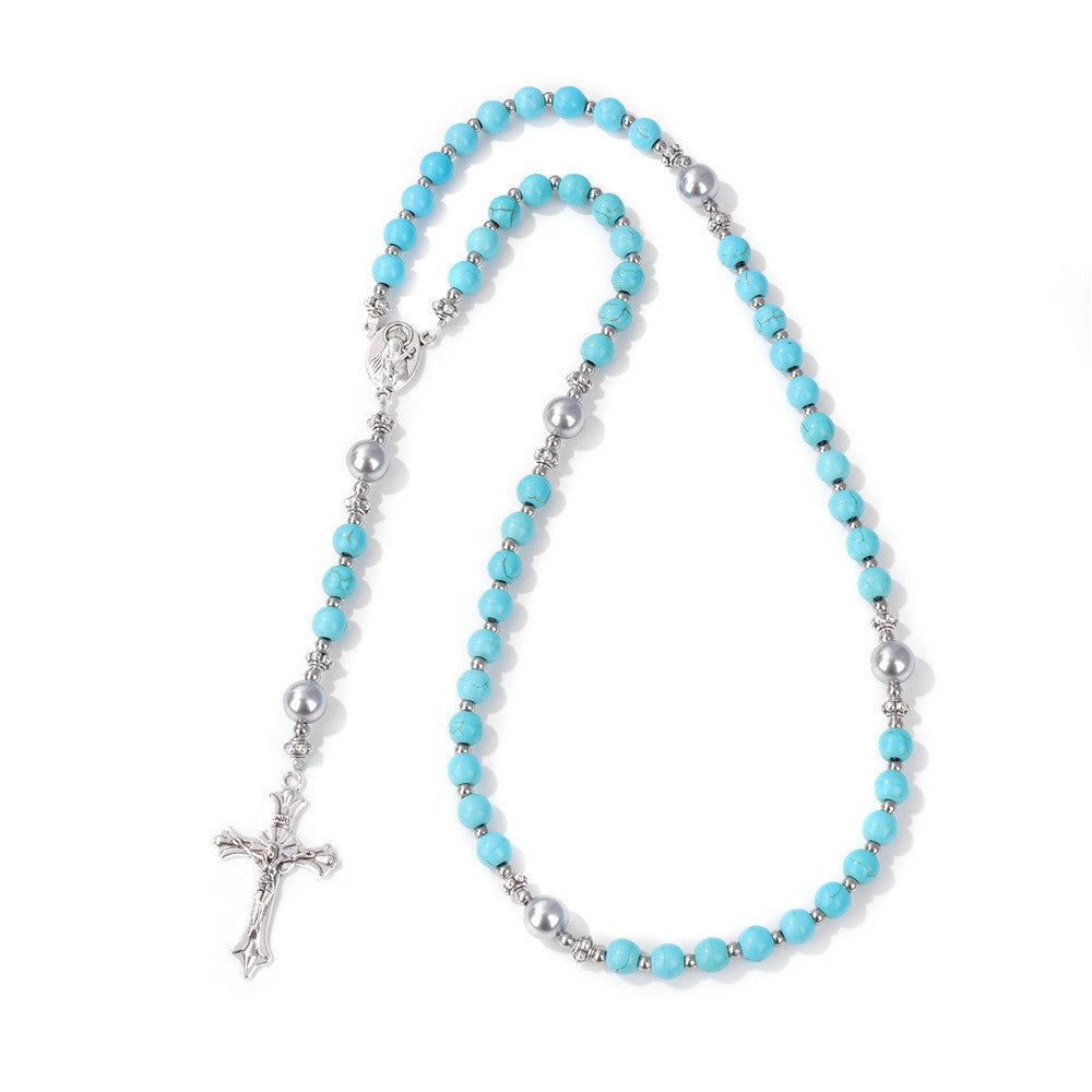 Handmade St. Therese of Lisieux Medal & Crucifix, Lapis Lazuli & Map Stone Rosary