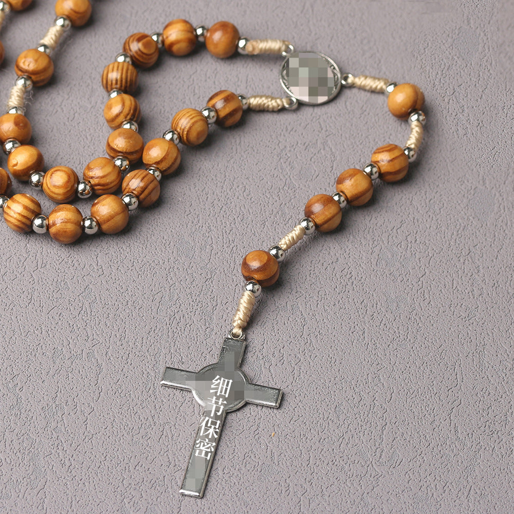 St. Benedict Medal & Crucifix, Brown Tiger's Eye Alloy Chain Rosary