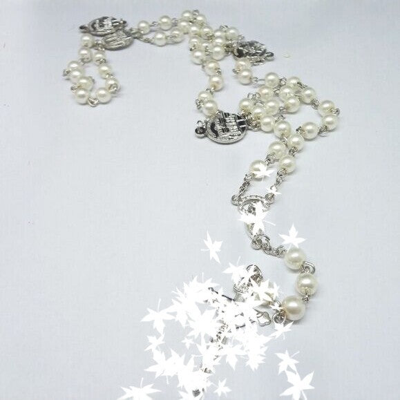 Crucifix & Our Lady, 8mm Pearl Prayer Beads Rosary (3 Colors)