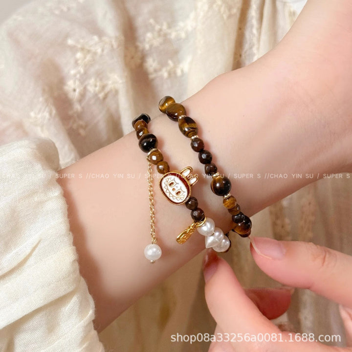 Handmade Tiger's Eye Stone Elastic Rosary Bracelet