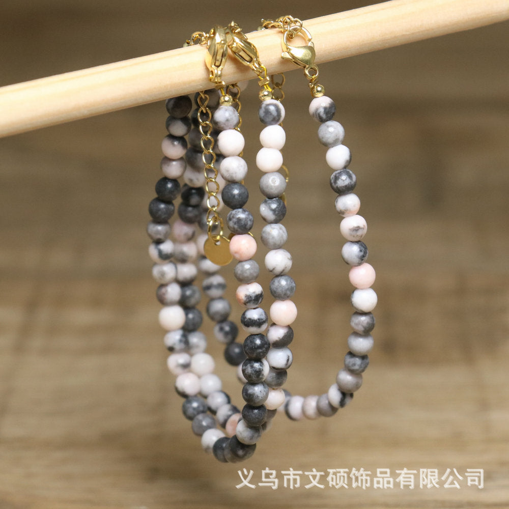 Matte Pink Zebra Jasper & Pearl Rosary with Miraculous Medal & Crucifix