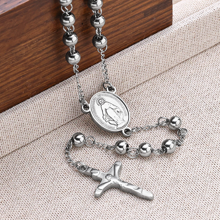 Hematite Rosary with Blessed Virgin Mary Medal