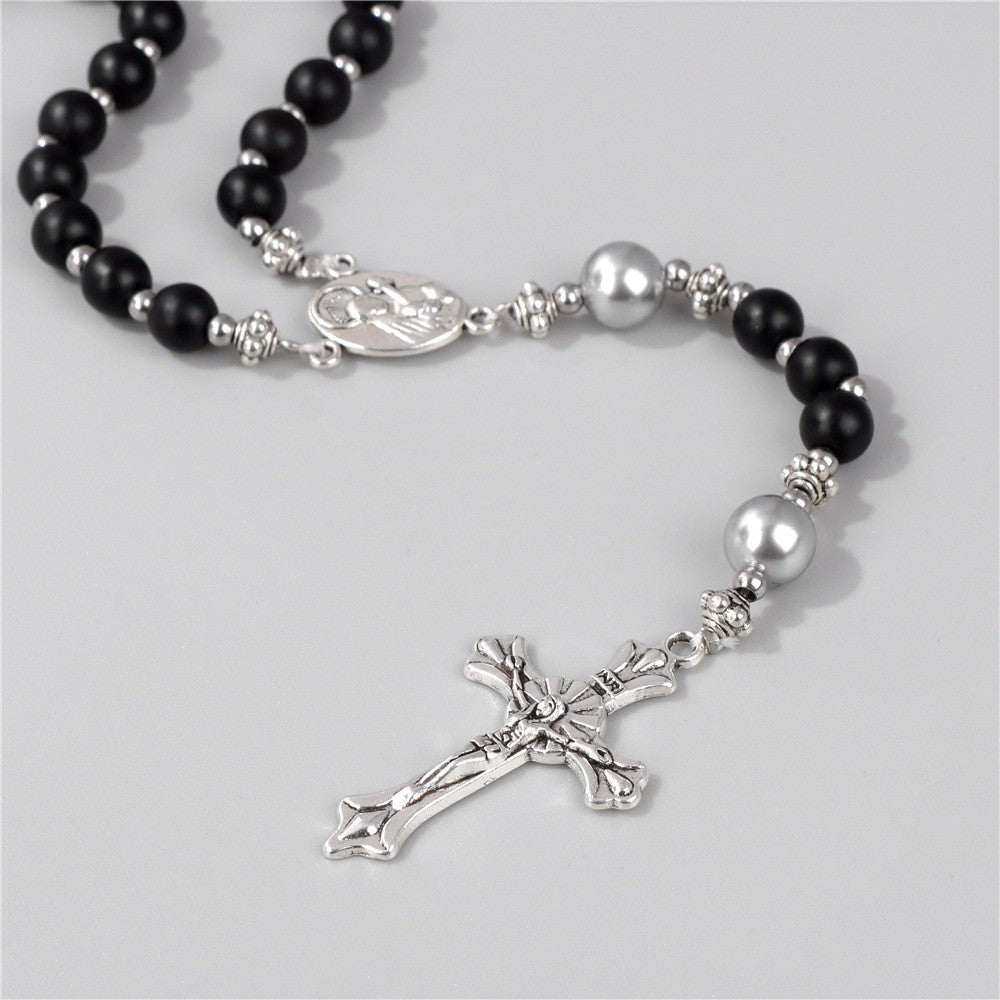 Handmade St. Therese of Lisieux Medal & Crucifix, Lapis Lazuli & Map Stone Rosary