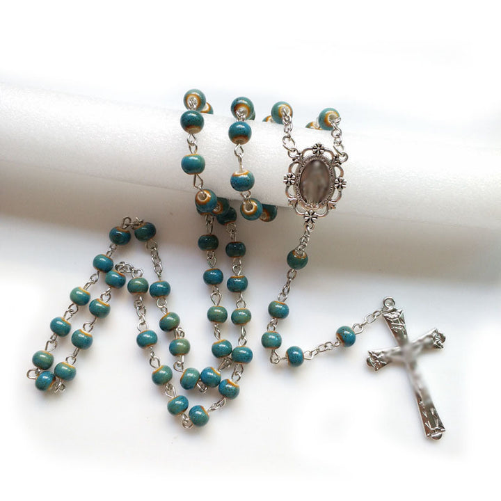 Handcrafted Turquoise Rosary with Miraculous Medal & Amber Beads