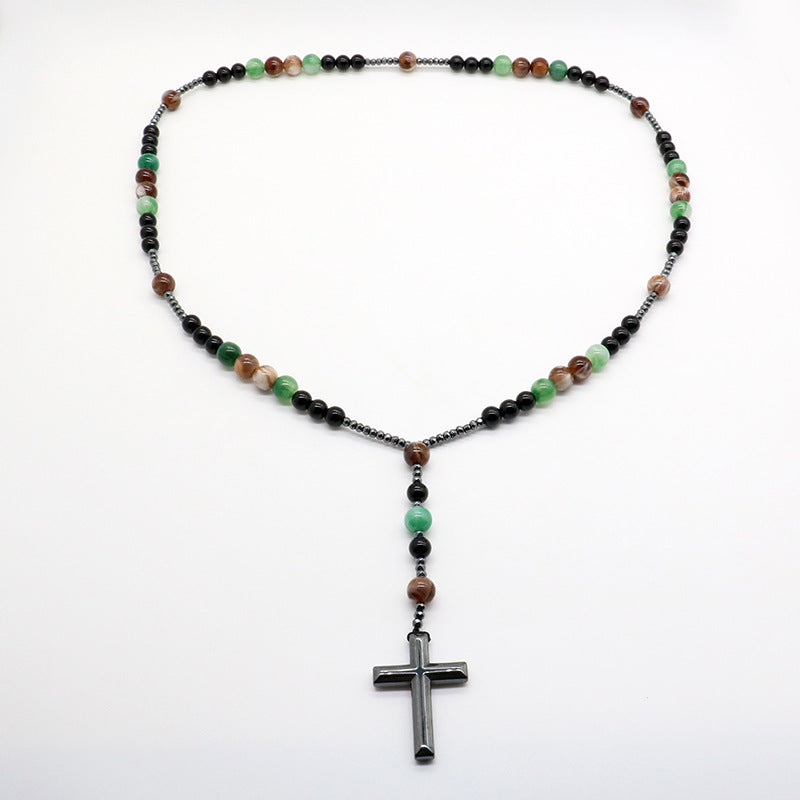 Agate & Tiger's Eye Stone Cross Catholic Rosary