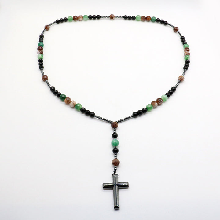 Agate & Tiger's Eye Stone Cross Catholic Rosary
