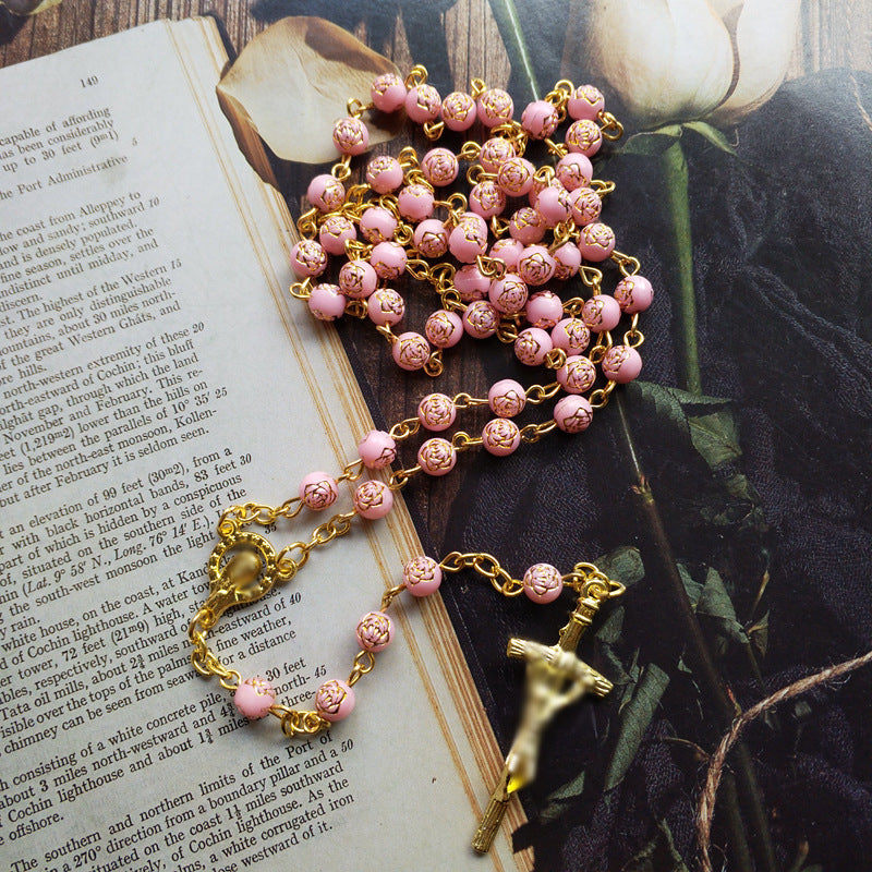 Vibrant Tourmaline Rosary with Golden Chain & Christ Crucifix