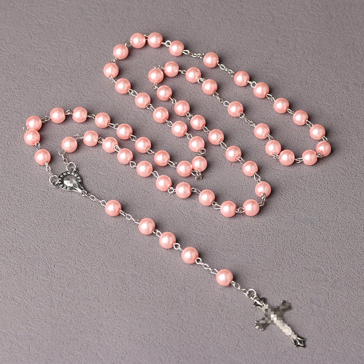 Royal Blue Pearl Beads Rosary with Holy Mother Medal & Crucifix