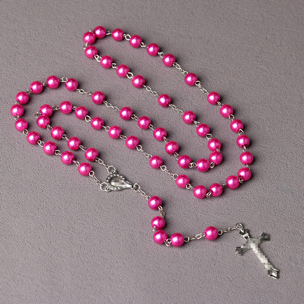 Royal Blue Pearl Beads Rosary with Holy Mother Medal & Crucifix